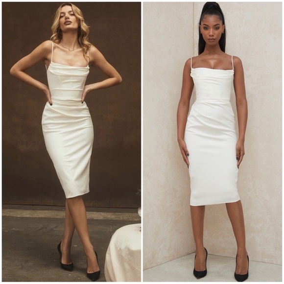 House of CB Dresses House Of Cb Anja Satin Corset Midi Dress Ivory